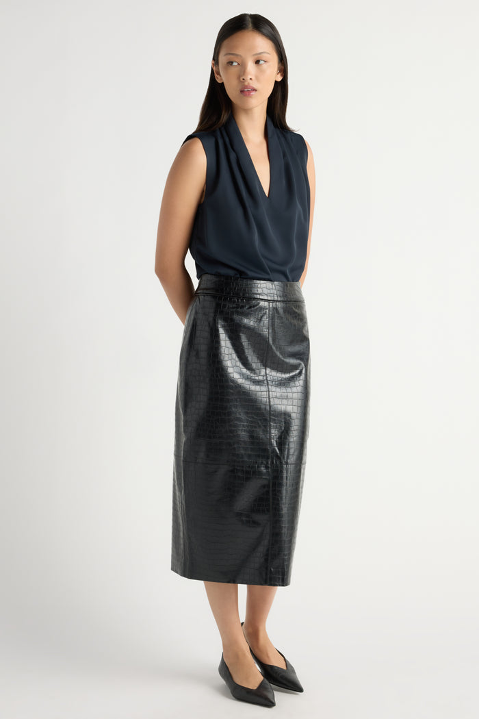May-Li | Briar Vegan Crocodile Leather Skirt in Size Small