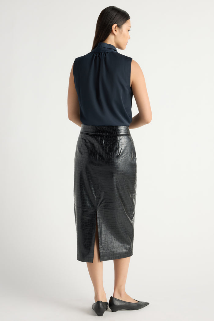 May-Li | Briar Vegan Crocodile Leather Skirt in Size Small