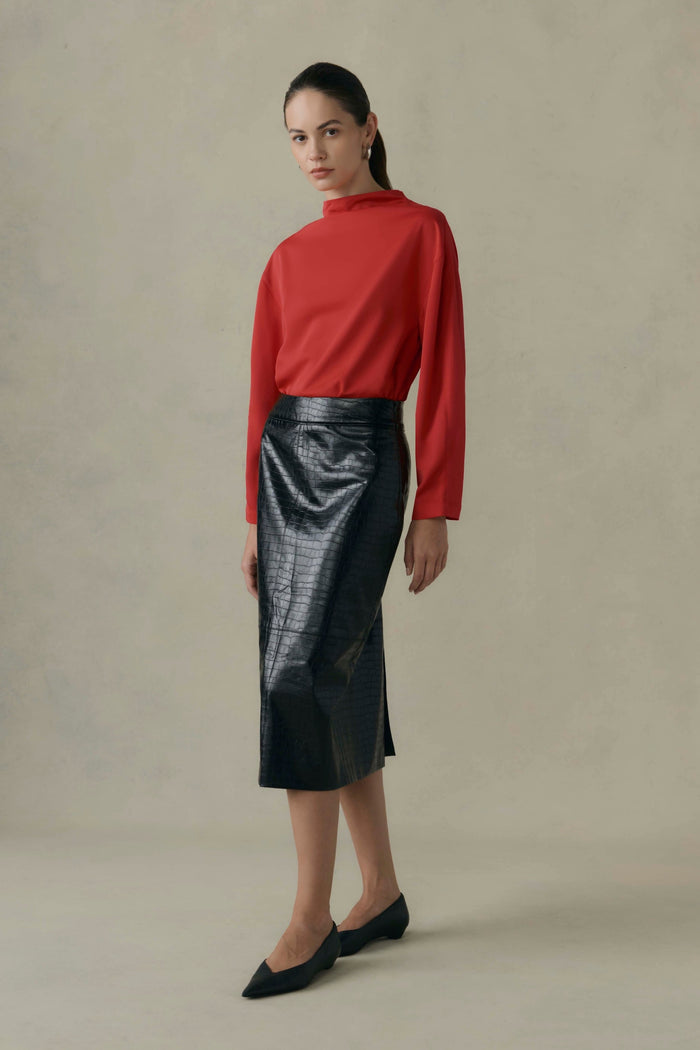 Beate | Aaliyah Gathered-Neck Long-Sleeve Blouse in Size Extra Small