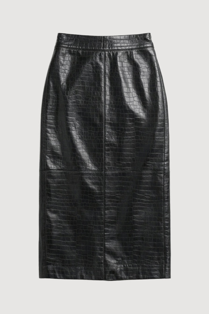 Beate | Briar Vegan Crocodile Leather Skirt - Flat