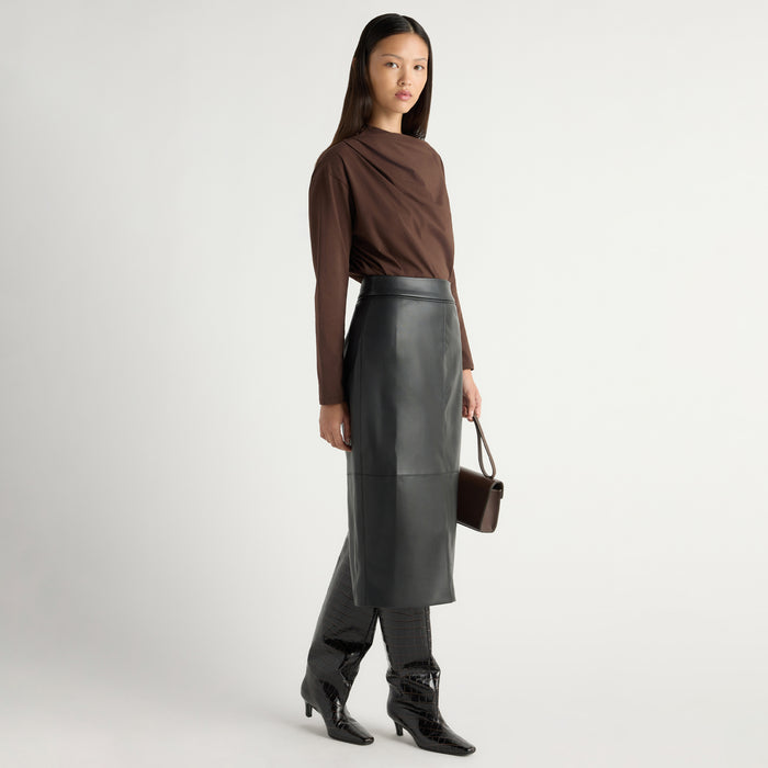 May-Li | Briony Back Split-Hem Vegan Leather Skirt in Size Small