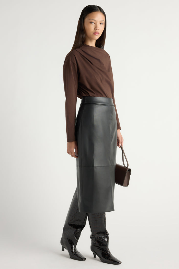 May-Li | Briony Back Split-Hem Vegan Leather Skirt in Size Small
