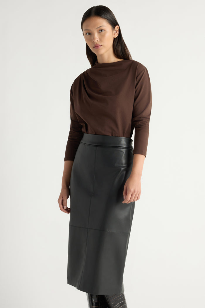 May-Li | Briony Back Split-Hem Vegan Leather Skirt in Size Small