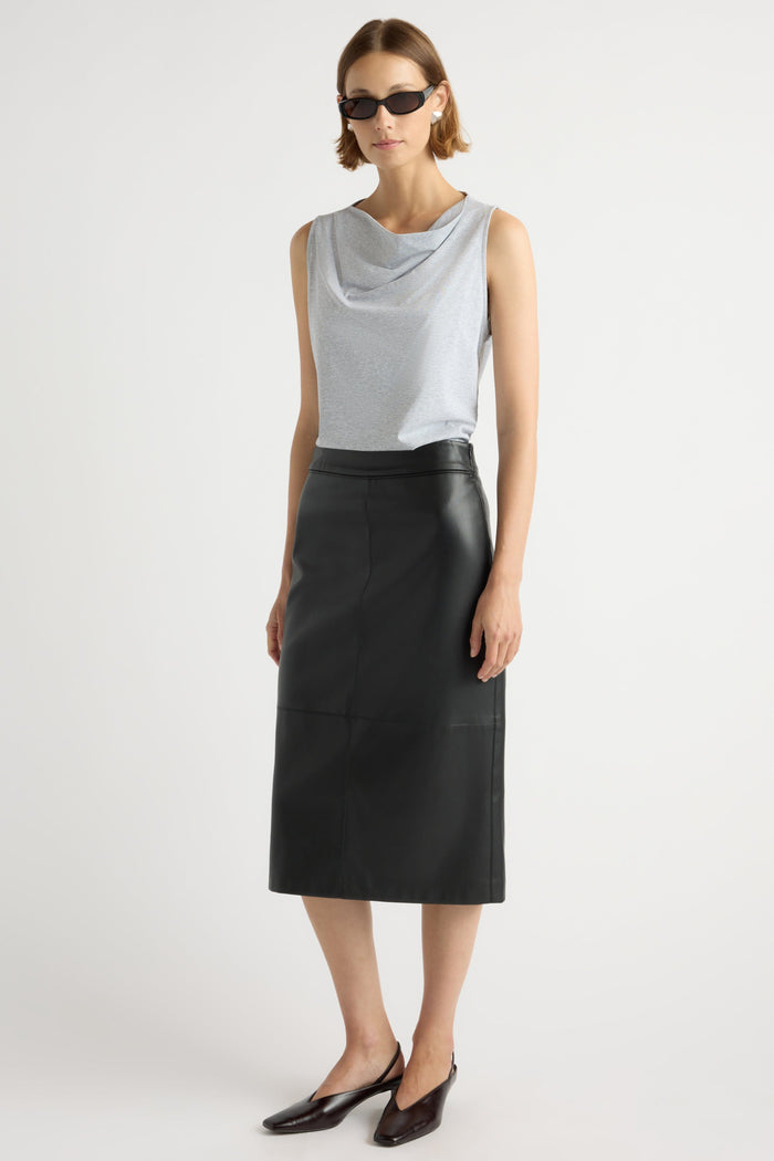 Mali | Briony Back Split-Hem Vegan Leather Skirt in Size Small