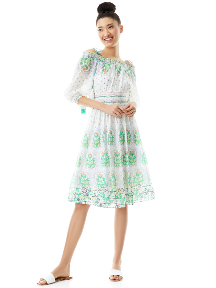 CADE OFF THE SHOULDER MIDI DRESS - SUN VALLEY TRELLIS MULTI