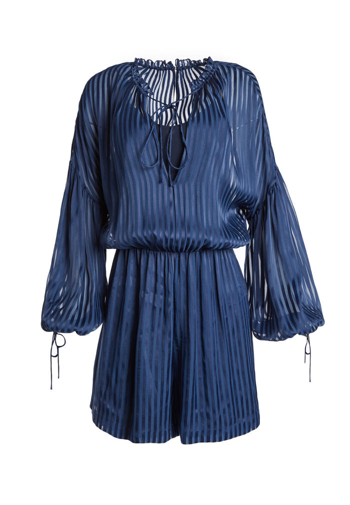 CALLAN RUFFLED COLLAR ROMPER - MINI STRIPE-SAPPHIRE