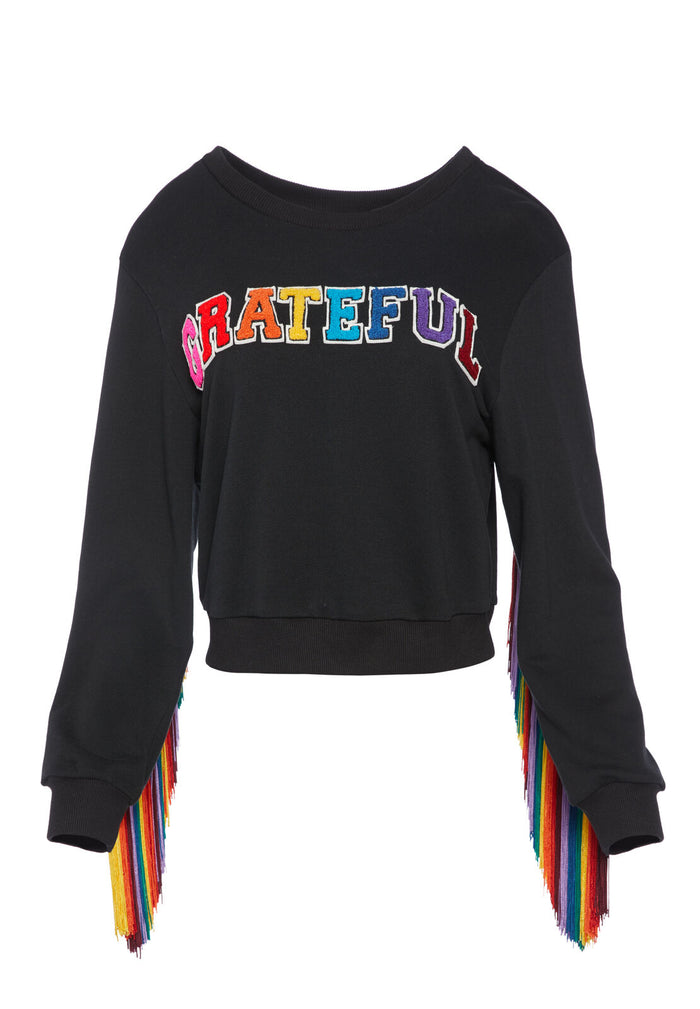 CALVIN FRINGE SLEEVE SWEATSHIRT - BLACK/MULTI
