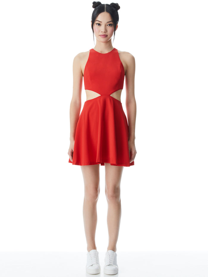 CARA CUT OUT MINI DRESS - BRIGHT POPPY