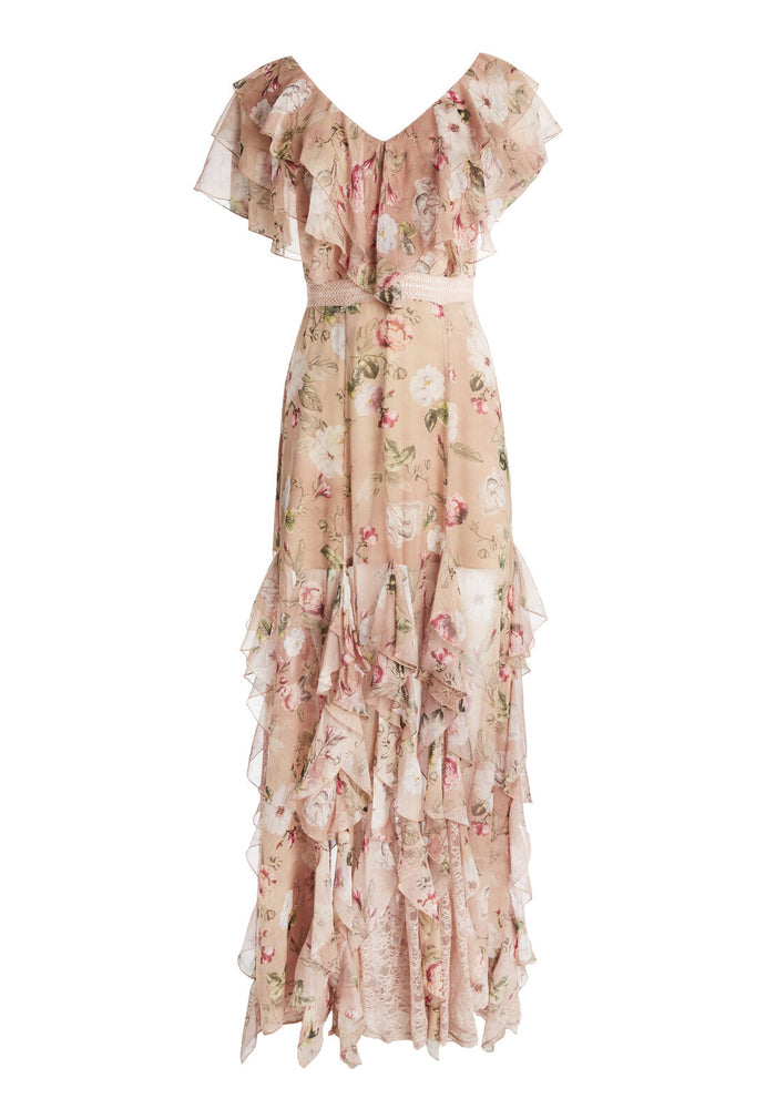 CASSIDY TIERED RFFLE GDET MAXI - HAZY FLORAL-SAND