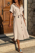 Casual Simplicity Solid Frenulum Turndown Collar Shirt Dress Dresses