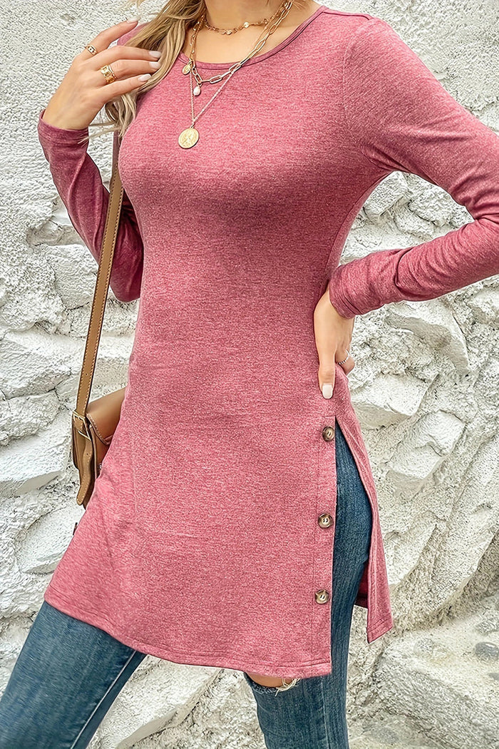 Casual Solid Buttons O Neck One Step Skirt Dresses
