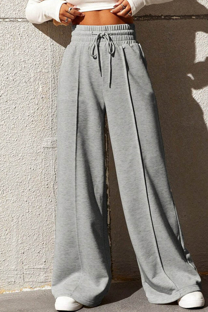Casual Solid Frenulum Loose High Waist Wide Leg Solid Color Bottoms