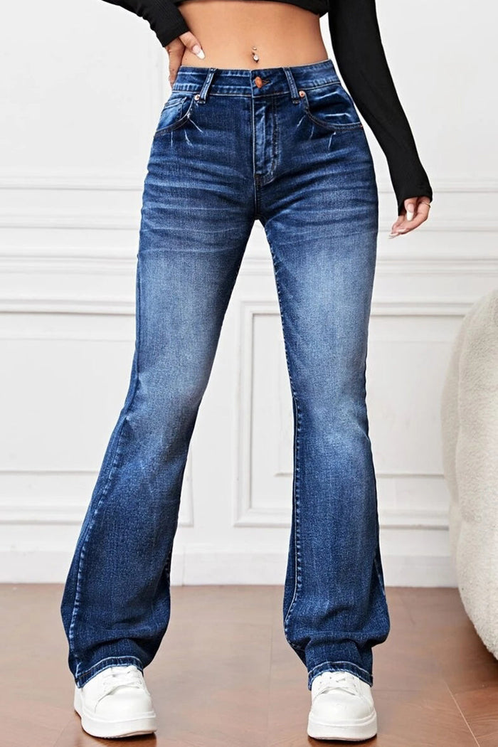 Casual Solid Pocket High Waist Denim Jeans