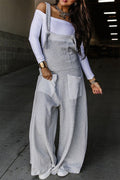 Casual Solid Pocket U Neck Loose Jumpsuits