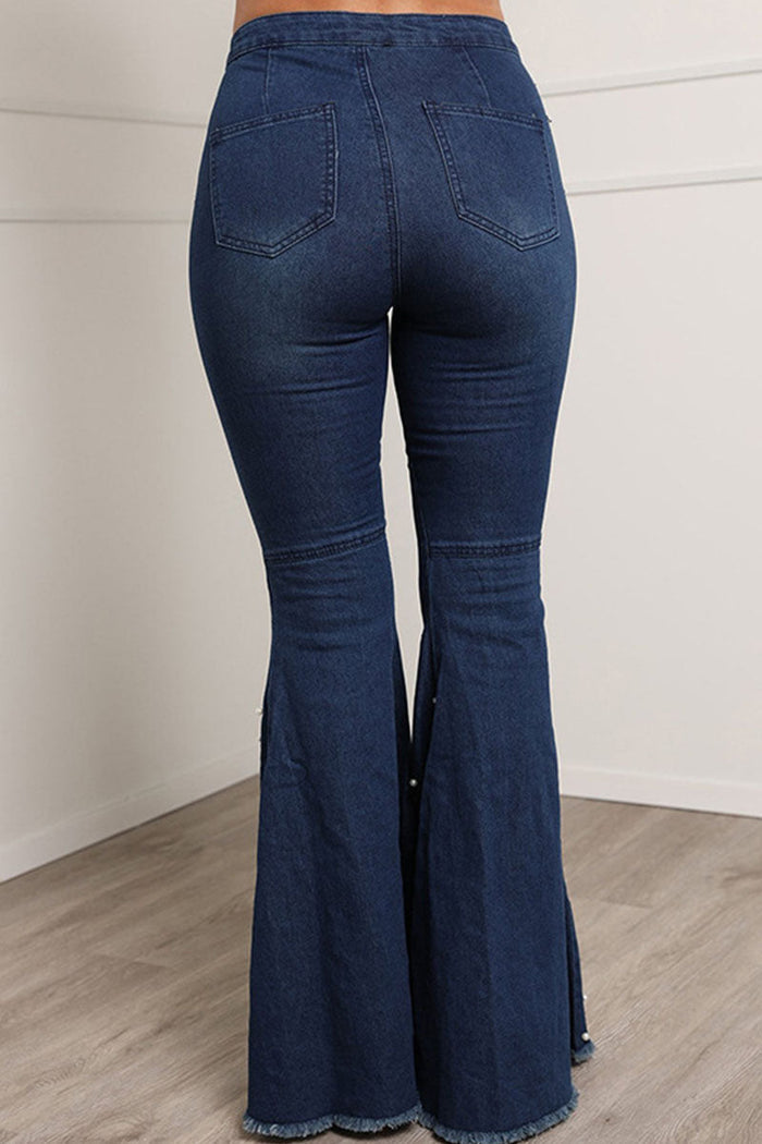 Casual Street Solid Patchwork Beading High Waist Boot Cut Denim Jeans