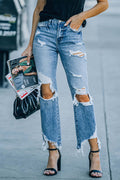 Casual Street Solid Ripped Make Old High Waist Regular Denim Jeans