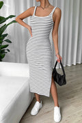 Casual Striped Print Backless U Neck One Step Skirt Dresses