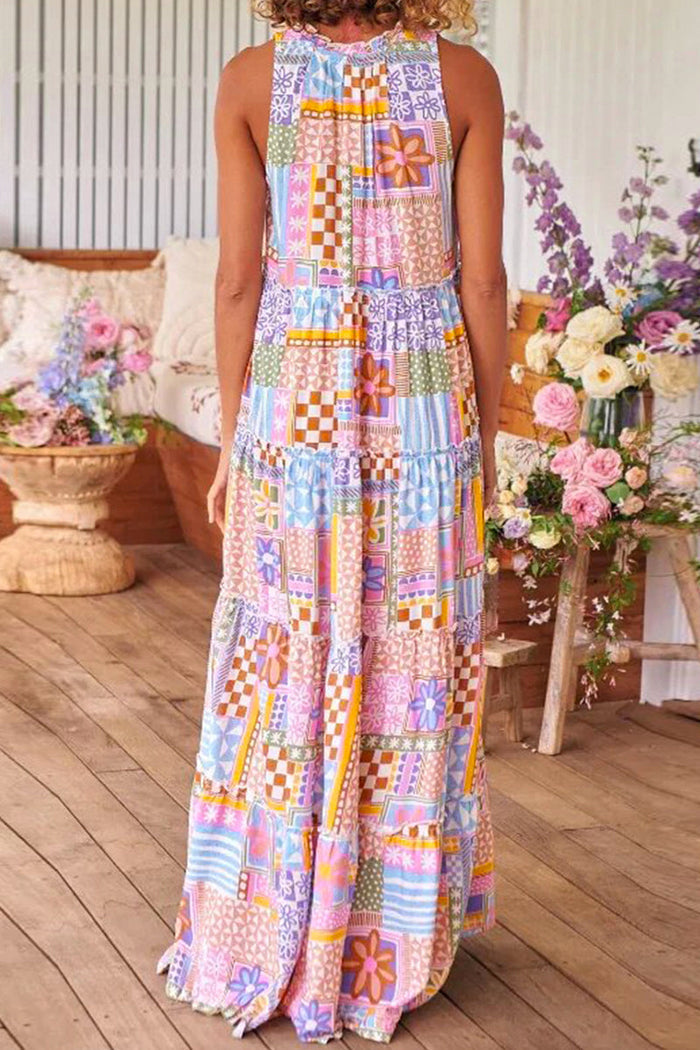 Casual Sweet Not Positioning Printed Patchwork Contrast O Neck Printed Dress Dresses