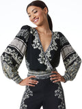 CATHERINE BLOUSON SLEEVE TOP - BLOCK ART BLACK MULTI