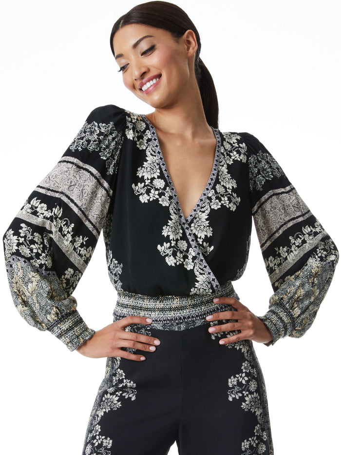 CATHERINE BLOUSON SLEEVE TOP - BLOCK ART BLACK MULTI