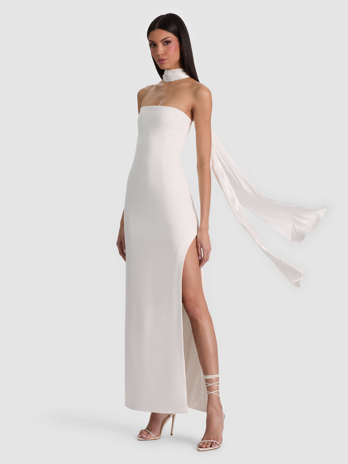 CHANA MAXI DRESS WITH SCARF - OFF WHITE