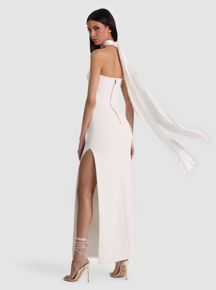 CHANA MAXI DRESS WITH SCARF - OFF WHITE