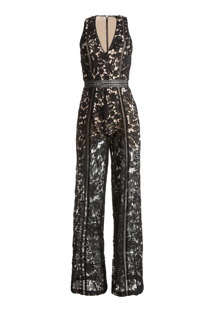 CHELS DEEP V JUMPSUIT - BLACK/NUDE