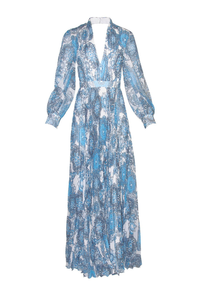 CHENEY SLIT SLV PLEATED DRESS - BATIK MEDALLION SFT WHT/CNFLR