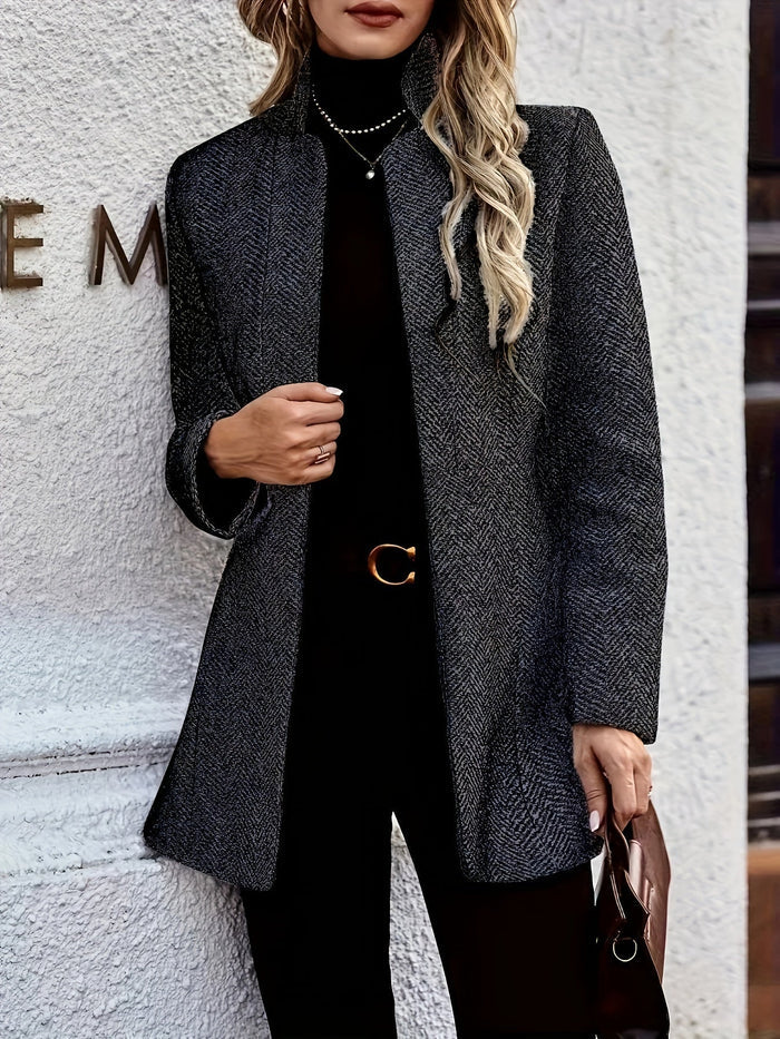 Chic Office Essential Open Front Textured Blazer