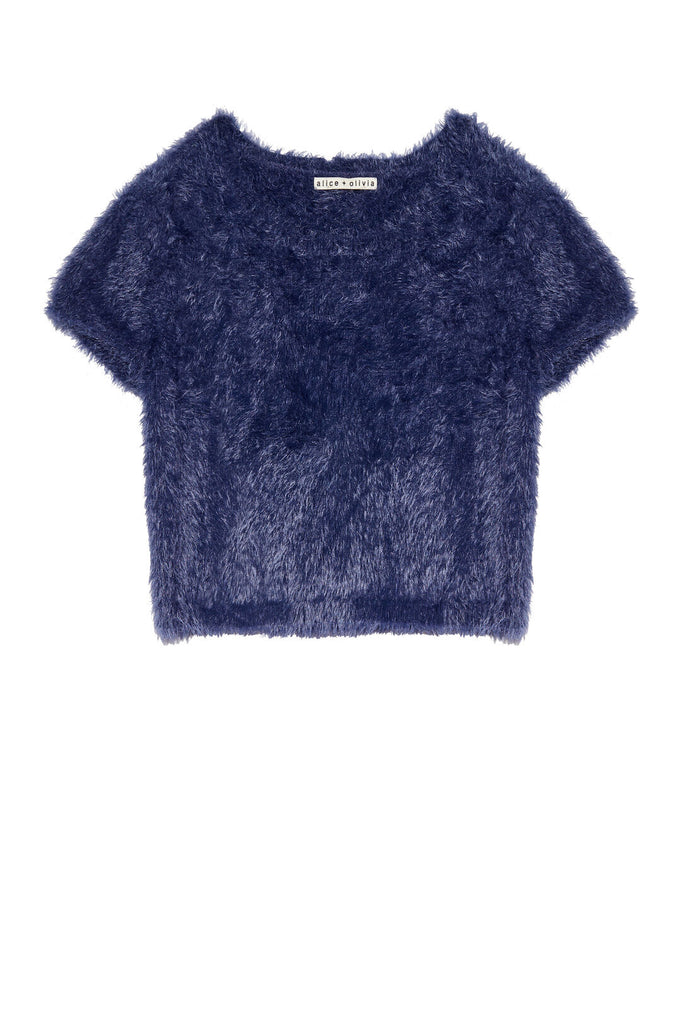 CIARA FURRY SS CROPPED SWEATER - SAPPHIRE