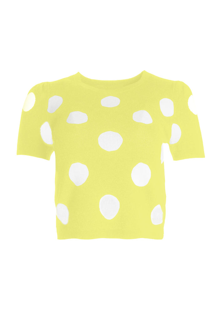 CIARA SS CROPPED SWEATER - YELLOW/WHITE