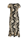 CLEORA MIDI RUFFLE FITTED DRS - CHAMPAGNE/BLACK