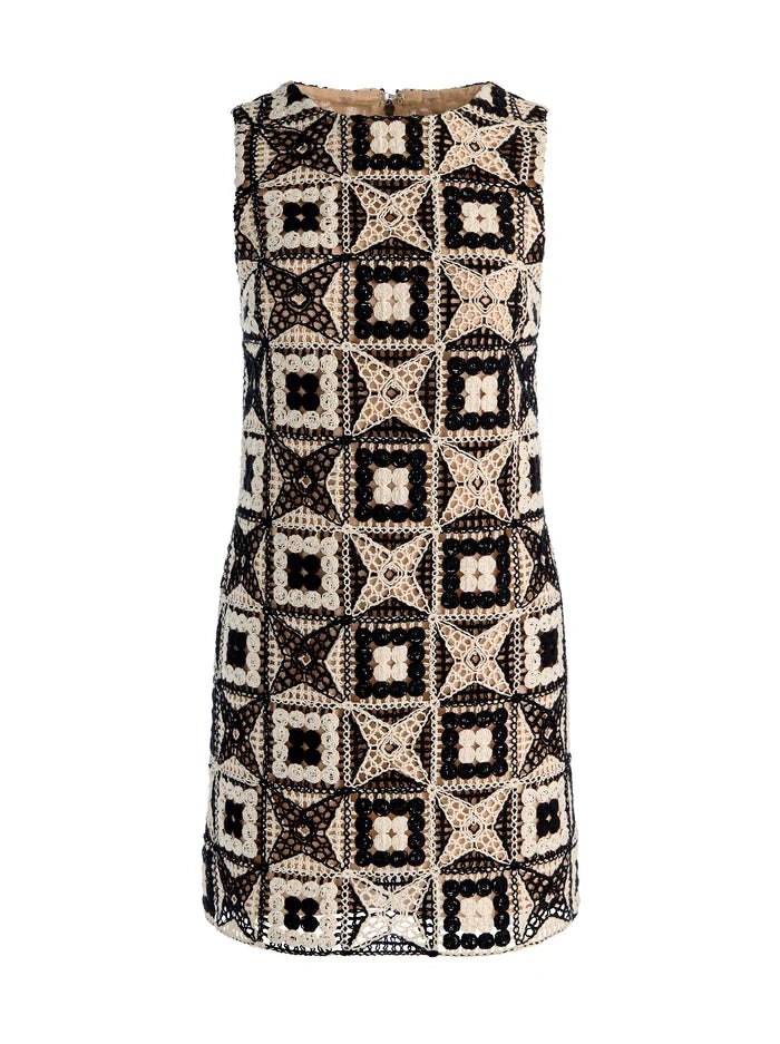 CLYDE CROCHET MINI DRESS - BLACK/MULTI