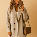 Coat Women Single Breasted Long Sleeve Extended Hemline Design