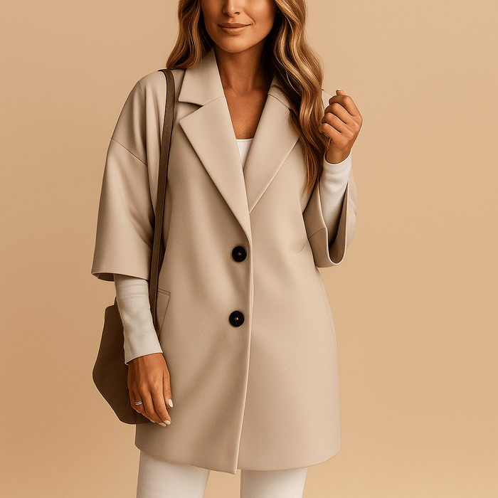 Coat Women Single Breasted Long Sleeve Extended Hemline Design