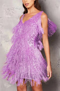 Cocktail Dress Women A-line Fit with Fringe and Sequin Accents Trim