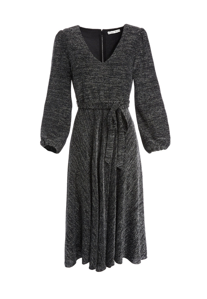 COCO PLUNGING METALLIC MIDI DRESS - BLACK/SILVER