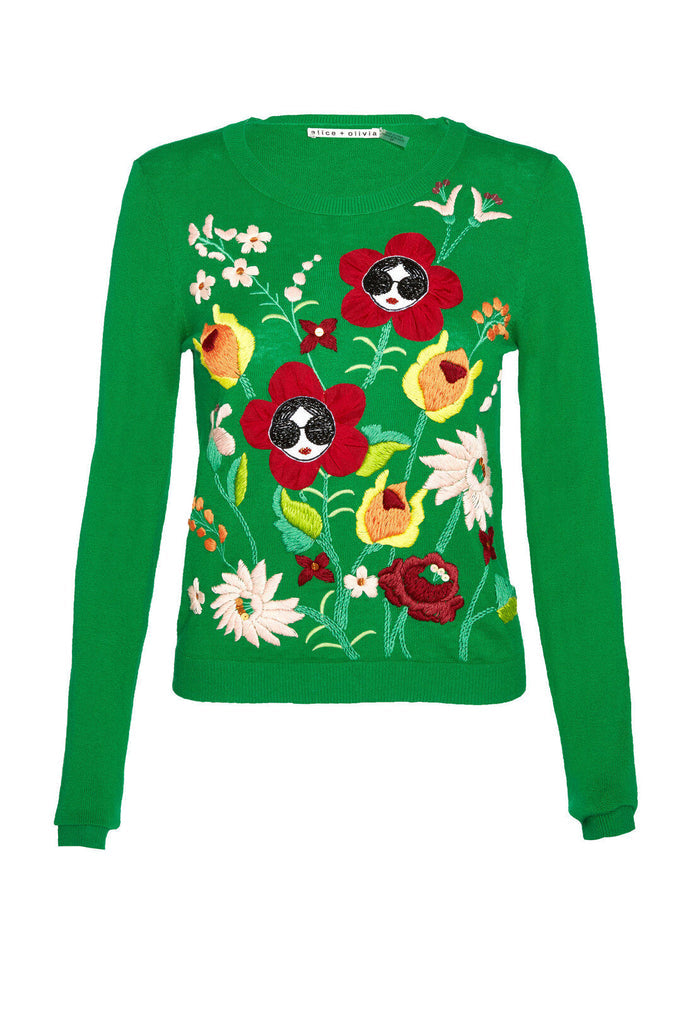 CONNIE GARDEN STACE LS PLLVER - KELLY GREEN/MULTI