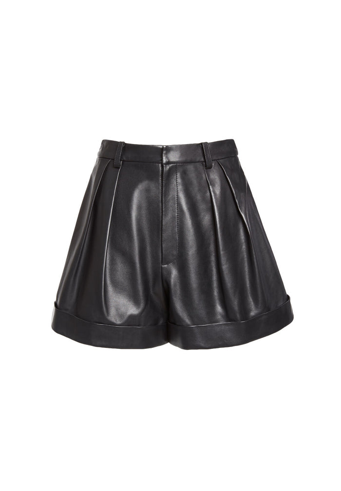 CONRY LTHR PLEATED CUFF SHORT - BLACK