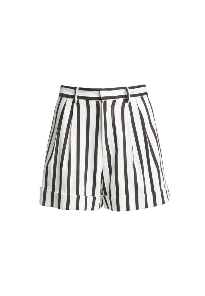 CONRY PLEATED CUFF SHORT - MONOCHROME STRIPE