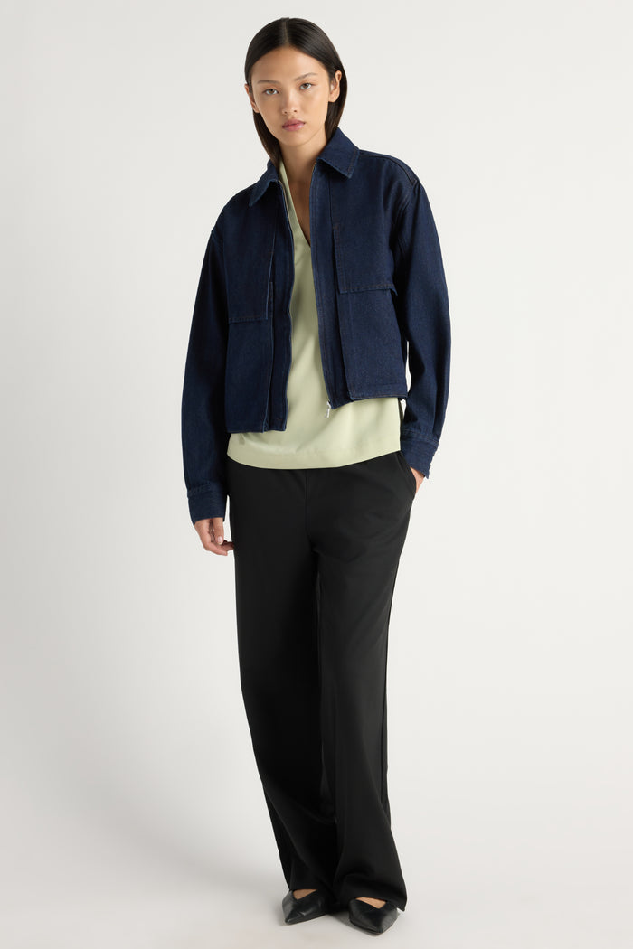 May-Li | Cooper Denim Bomber Jacket in Size Small