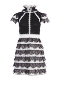 CYRA RUFFLE TRIM MINI DRESS - BLACK/OFF WHITE