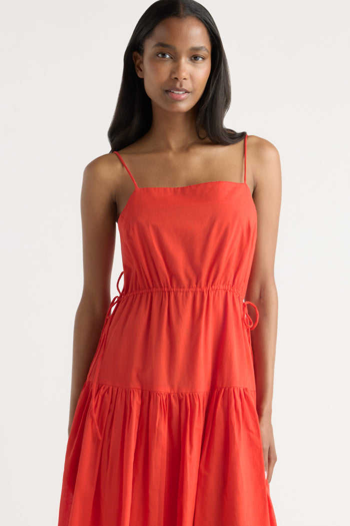 Isilda | Dalia Tie-Waist Tiered Organic Cotton Dress in Size Extra Small