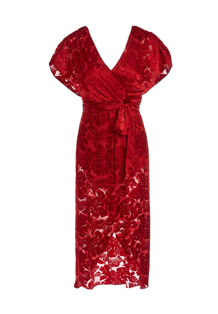 DARVA GTHRD MOCK WRP MIDI DRS - BAROQUE FLORAL-RUBY