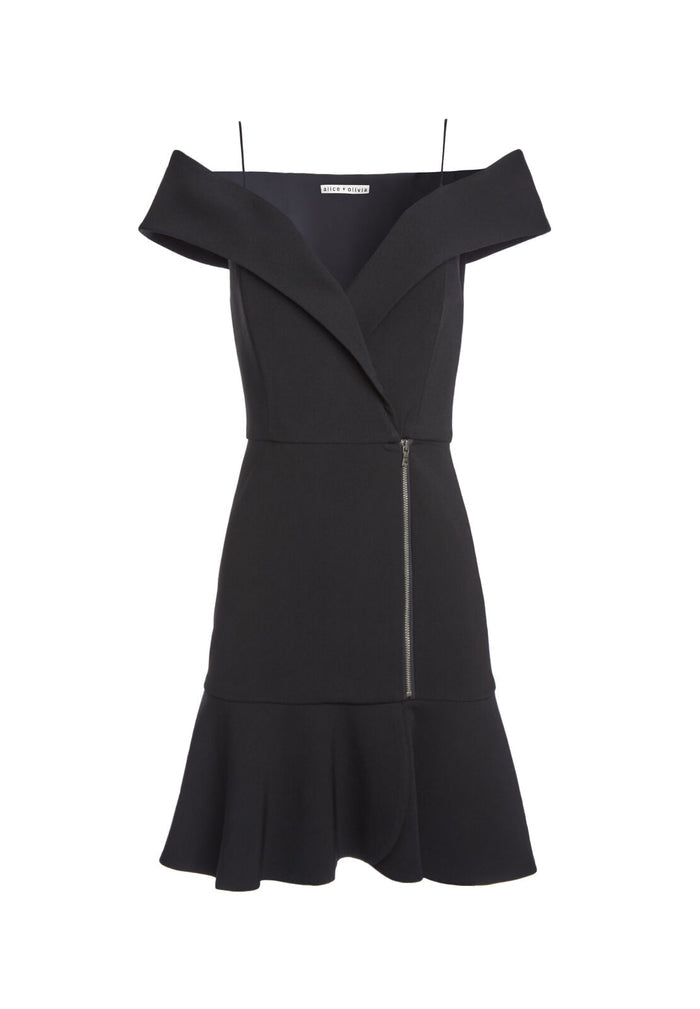 DASH FAUX WRAP DRESS - BLACK