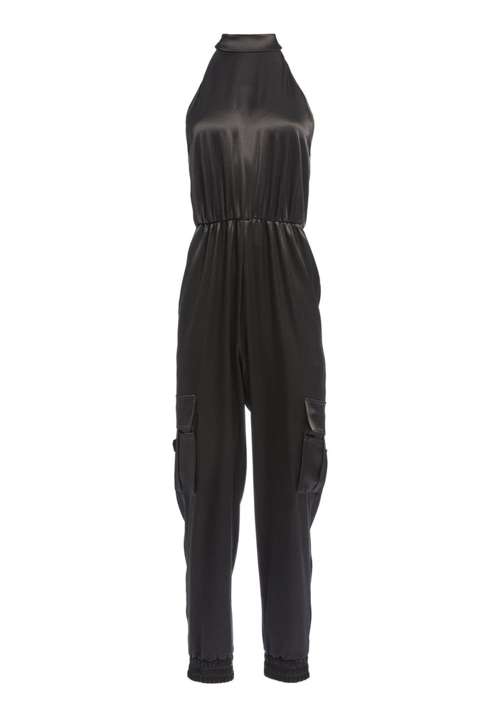 DEDE HIGH NECK CARGO JUMPSUIT - BLACK