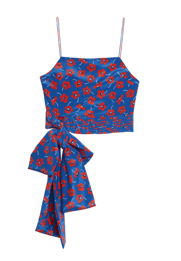 DEIDRA TIE WAIST CROP TANK - FLOATING FLORAL-BLUE QUARTZ