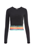 DELAINA EMBR LS CROP TOP - BLACK/MULTI