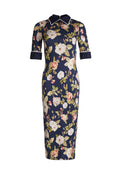 DELORA FITTED COLLARED DRESS - HAZY FLORAL-SAPPHIRE