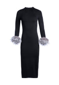 DELORA FUR CUFF MIDI DRESS - BLACK
